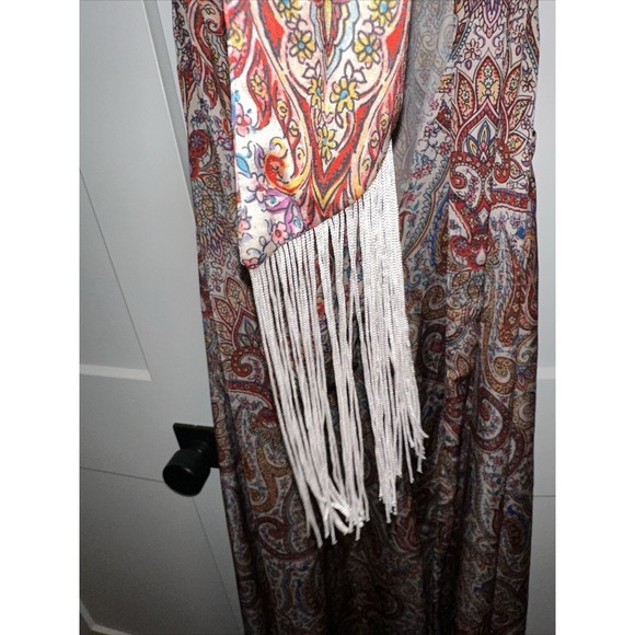 FINDERS KEEPERS Red Paisley Cyrus Dress Med High-low Tie In Back With Tassles - Picture 5 of 12